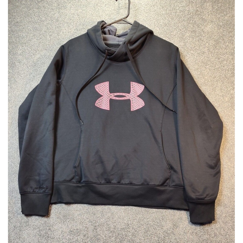 Under Armour Coldgear XL Womens Black Pink Pullover Hoodie Fleece Storm 1239243